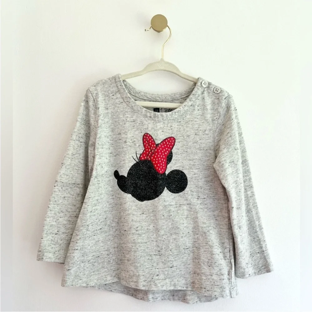 GAP Kids Disney Minnie Mouse Gray Long Sleeve Tee w/ Red Bow Design Girls 3T